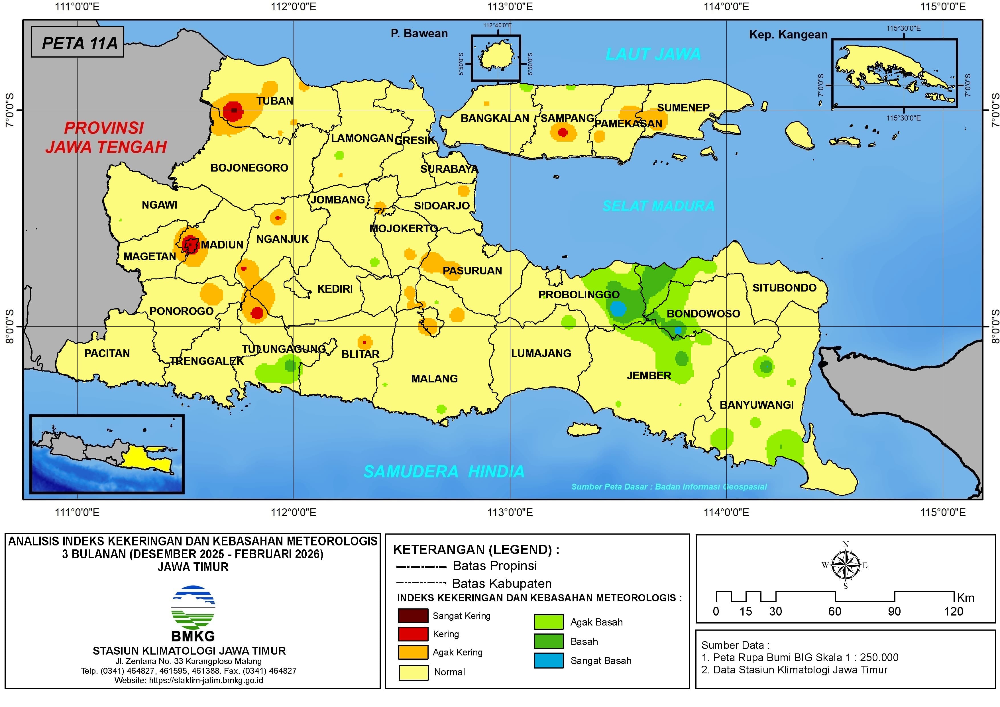 ( Analisis - Bulanan ) Indeks Kekeringan dan Kebasahan Meteorologis 3 Bulanan Untuk Bulan Desember Tahun 2025 - Januari - Februari Tahun 2026 di Provinsi Jawa Timur
