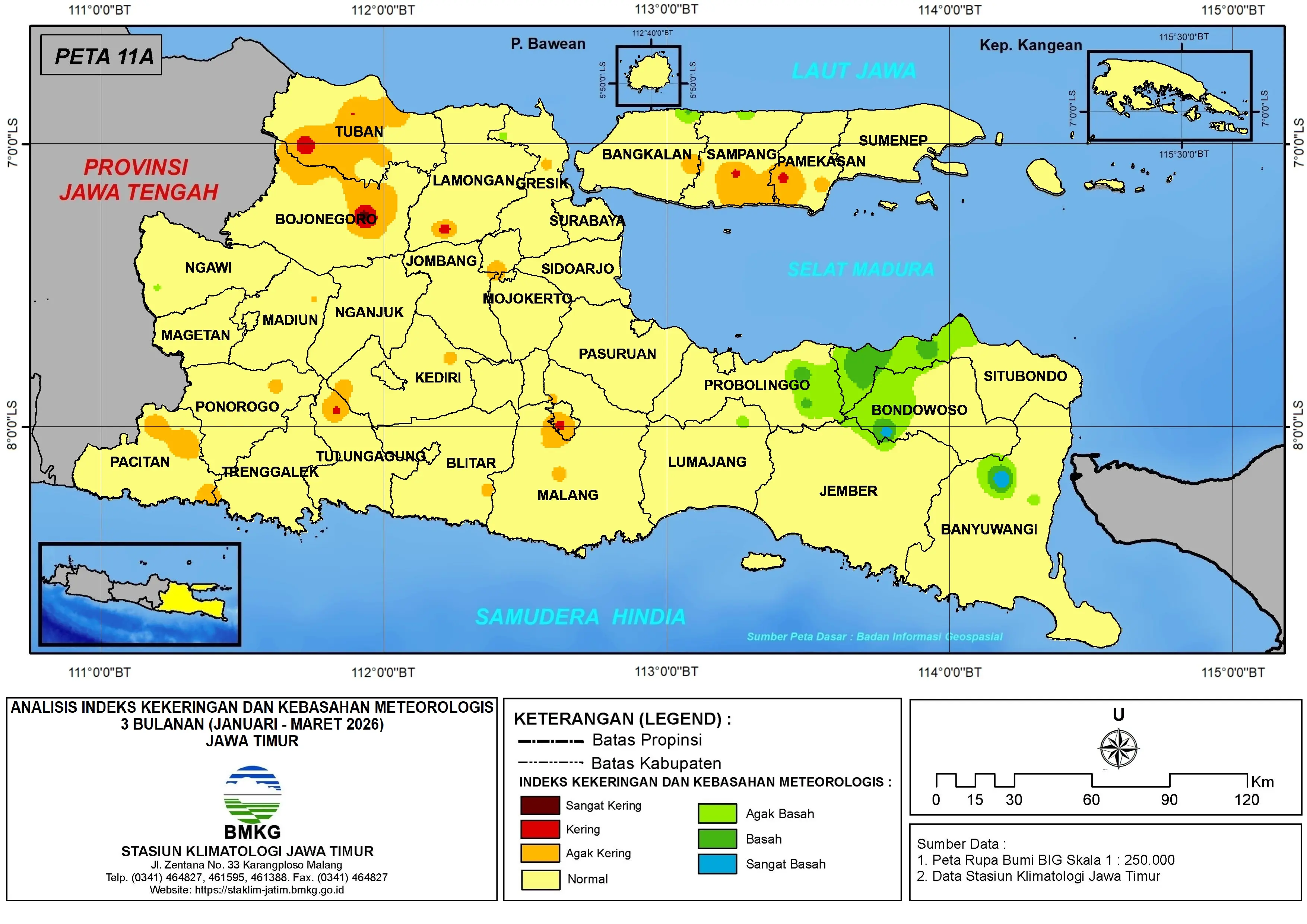 ( Analisis - Bulanan ) Indeks Kekeringan dan Kebasahan Meteorologis 3 Bulanan Untuk Bulan Januari - Februari - Maret Tahun 2026 di Provinsi Jawa Timur