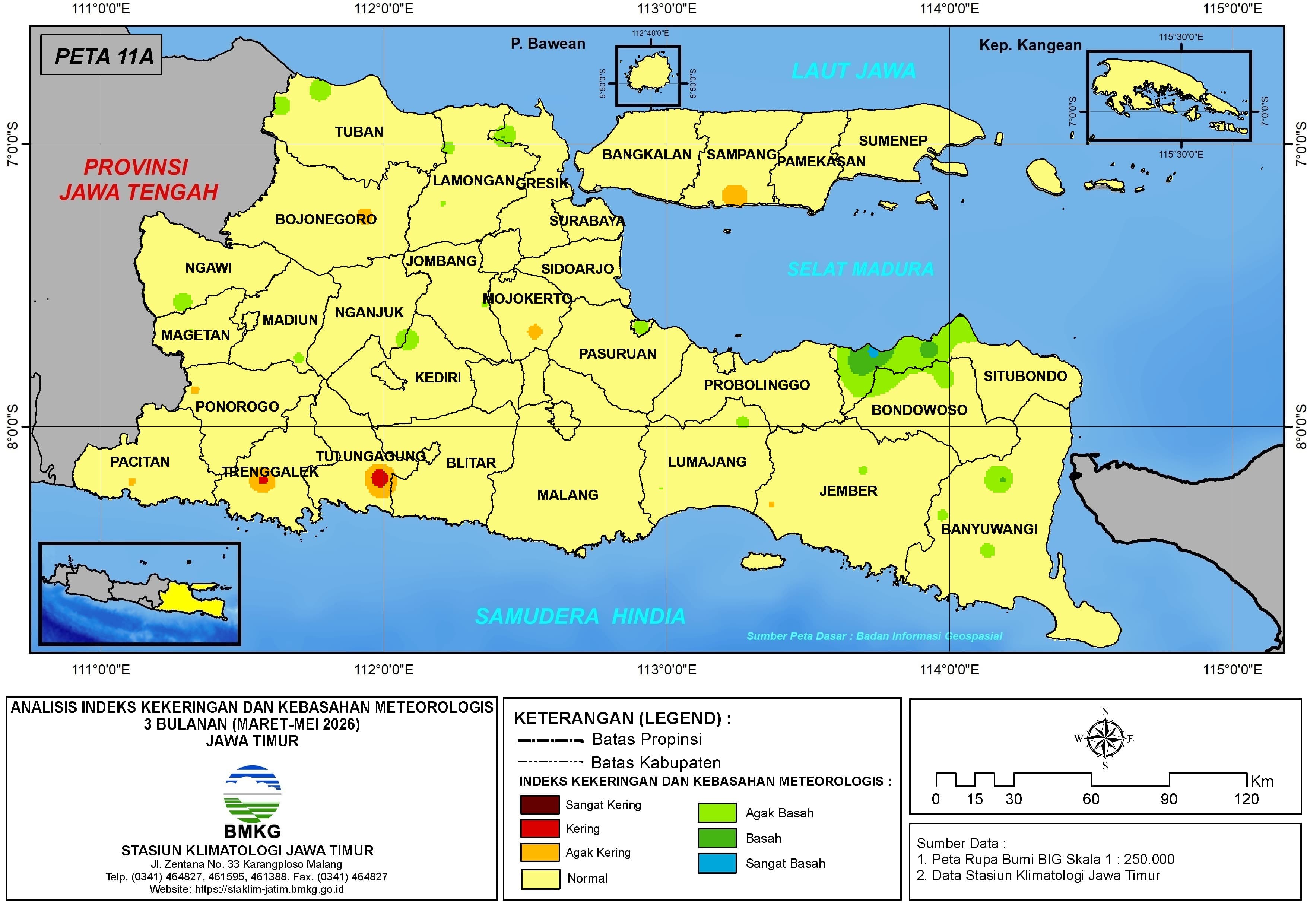 ( Analisis - Bulanan ) Indeks Kekeringan dan Kebasahan Meteorologis 3 Bulanan Untuk Bulan Maret - April - Mei Tahun 2026 di Provinsi Jawa Timur