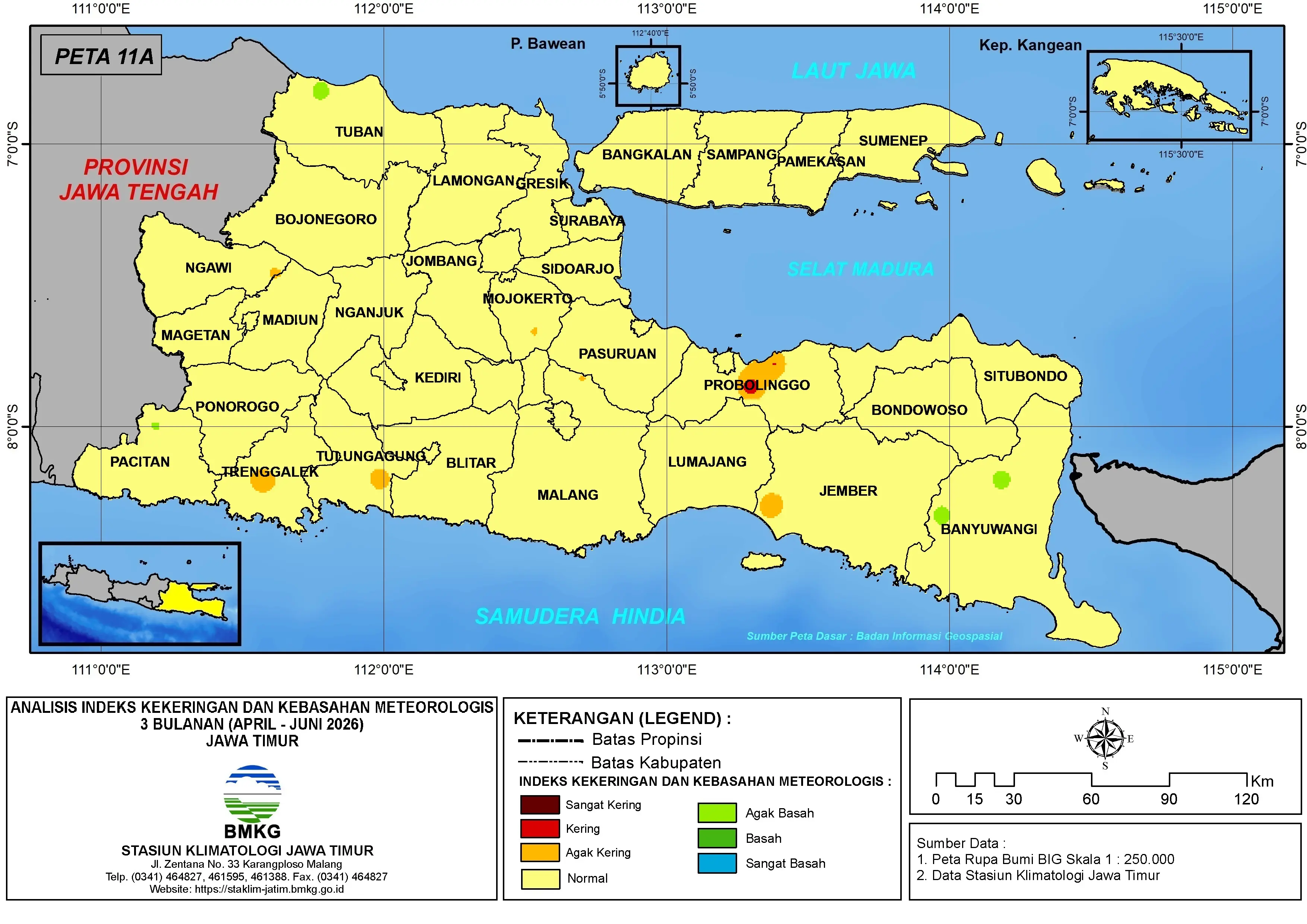 ( Analisis - Bulanan ) Indeks Kekeringan dan Kebasahan Meteorologis 3 Bulanan Untuk Bulan April - Mei - Juni Tahun 2026 di Provinsi Jawa Timur