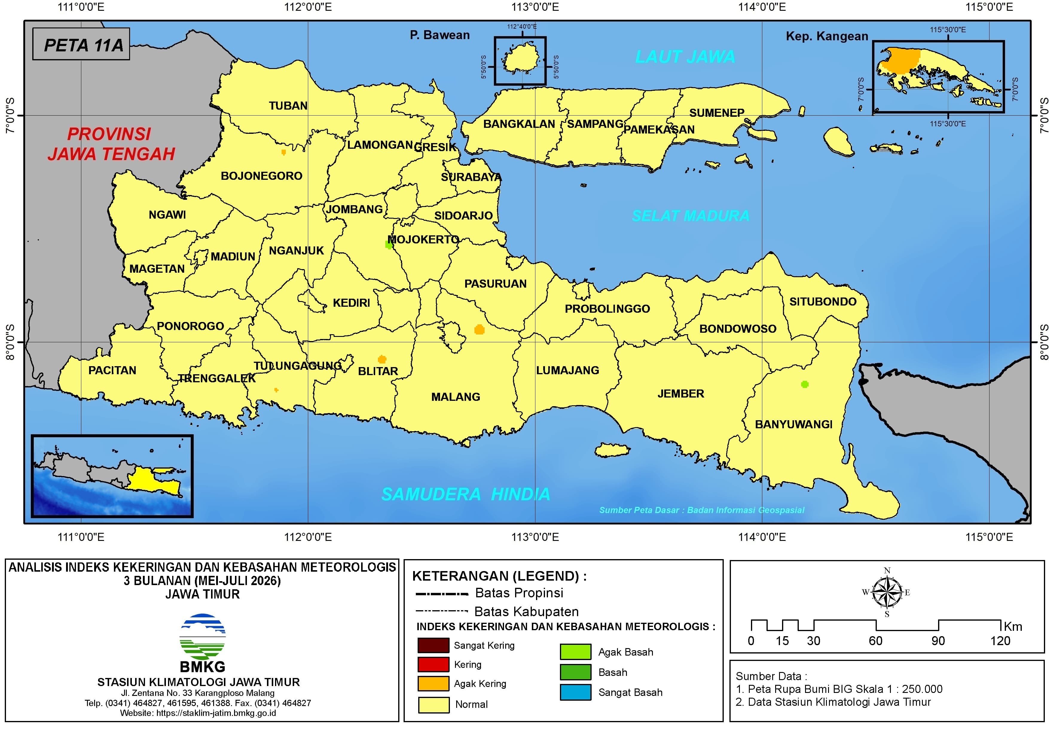 ( Analisis - Bulanan ) Indeks Kekeringan dan Kebasahan Meteorologis 3 Bulanan Untuk Bulan Mei - Juni - Juli Tahun 2026 di Provinsi Jawa Timur