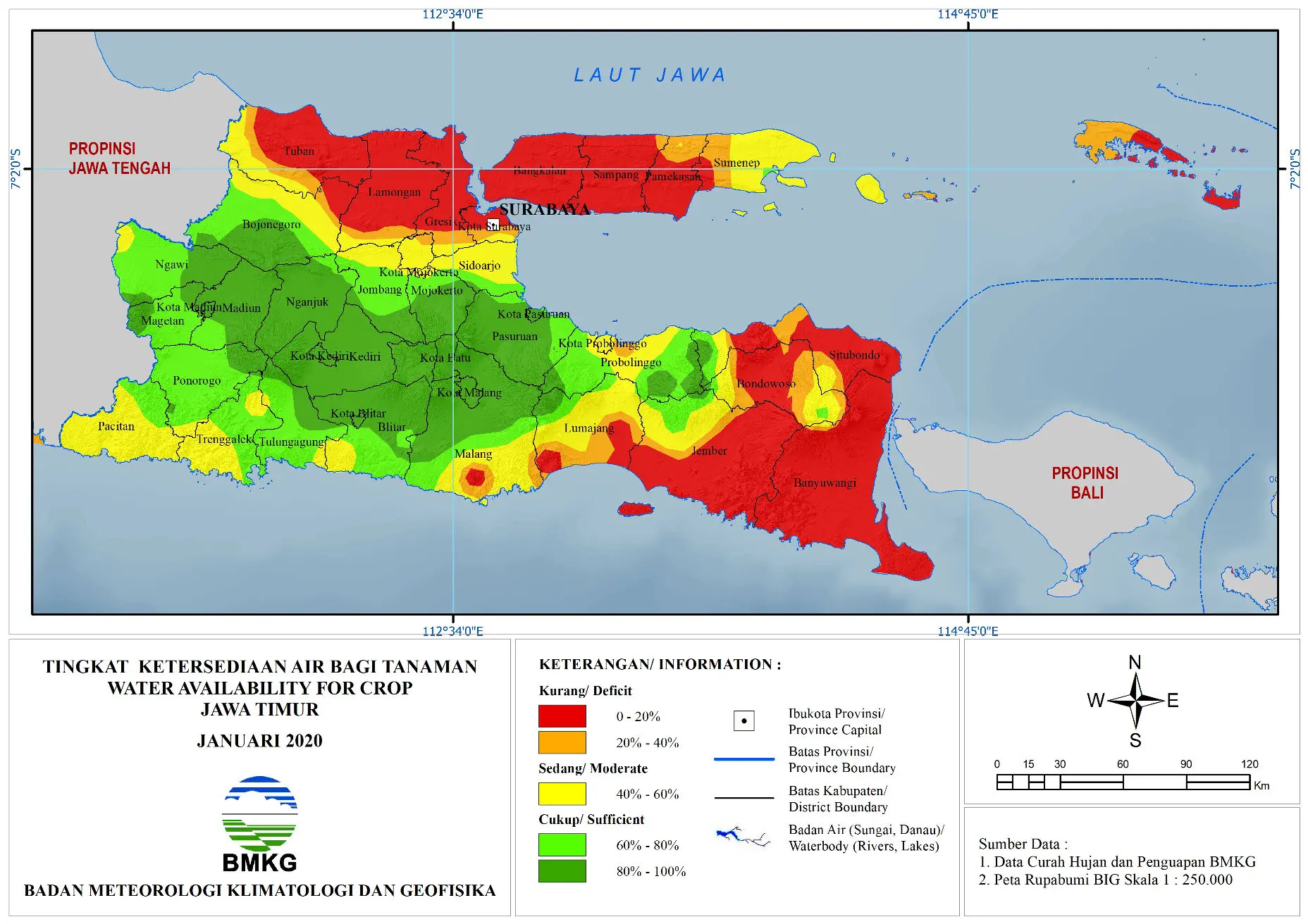 ( Analisis - Bulanan ) Tingkat Ketersediaan Air Tanah Bagi Tanaman Bulan JANUARI Tahun 2020 di Provinsi Jawa Timur