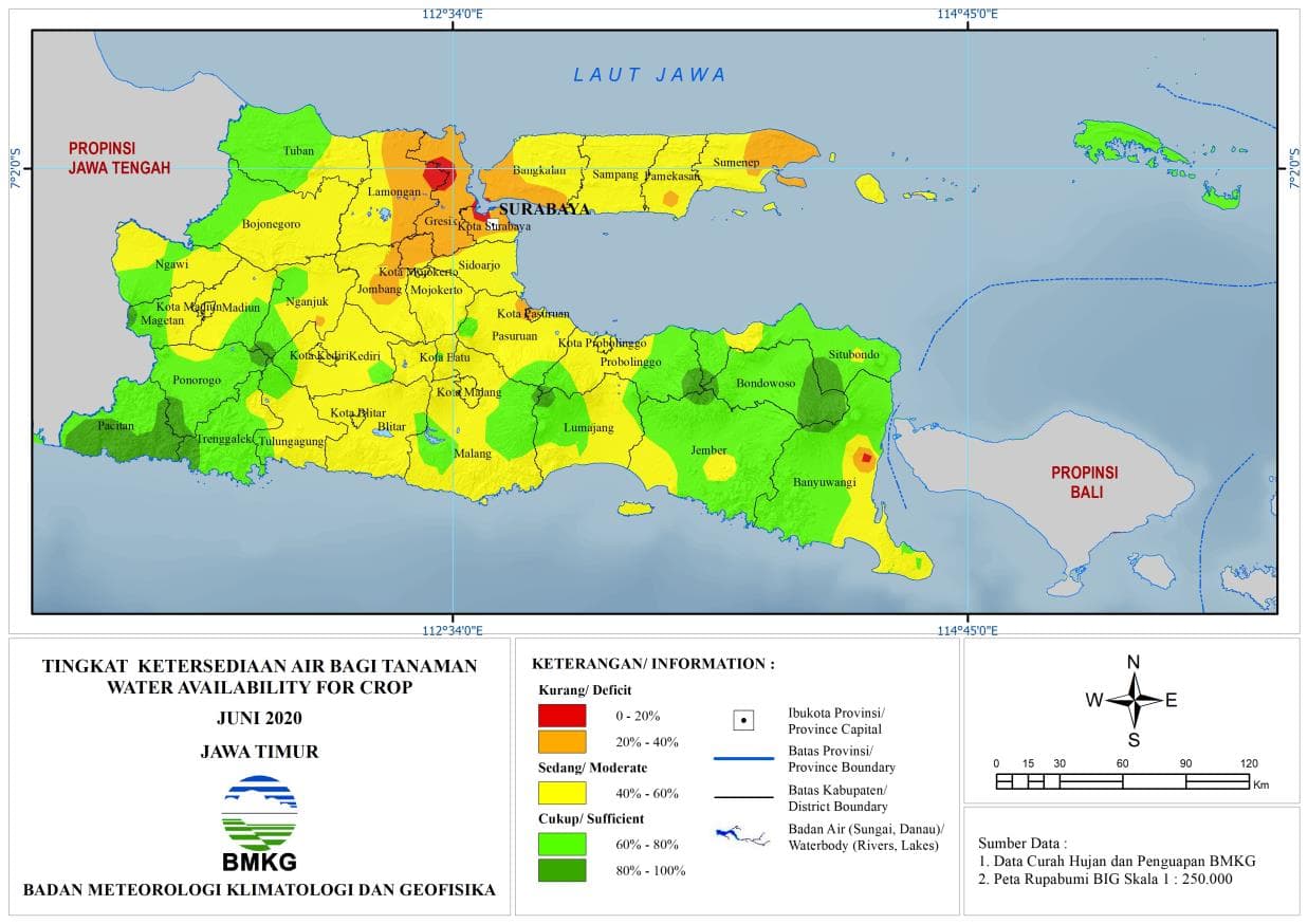 (Analisis - Bulanan) Tingkat Ketersediaan Air Tanah Bagi Tanaman Bulan Juni Tahun 2020 di Provinsi Jawa Timur 