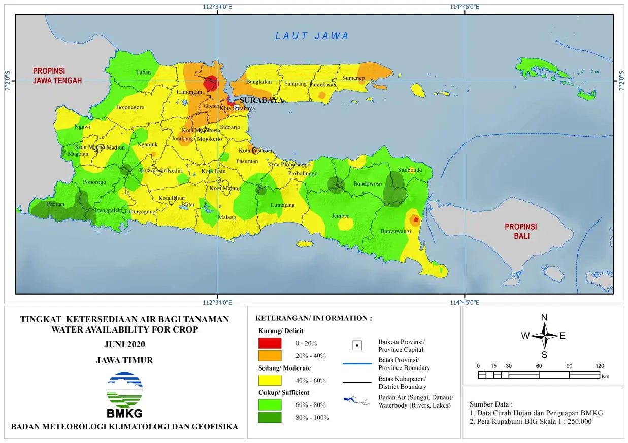 (Analisis - Bulanan) Tingkat Ketersediaan Air Tanah Bagi Tanaman Bulan Juni Tahun 2020 di Provinsi Jawa Timur 