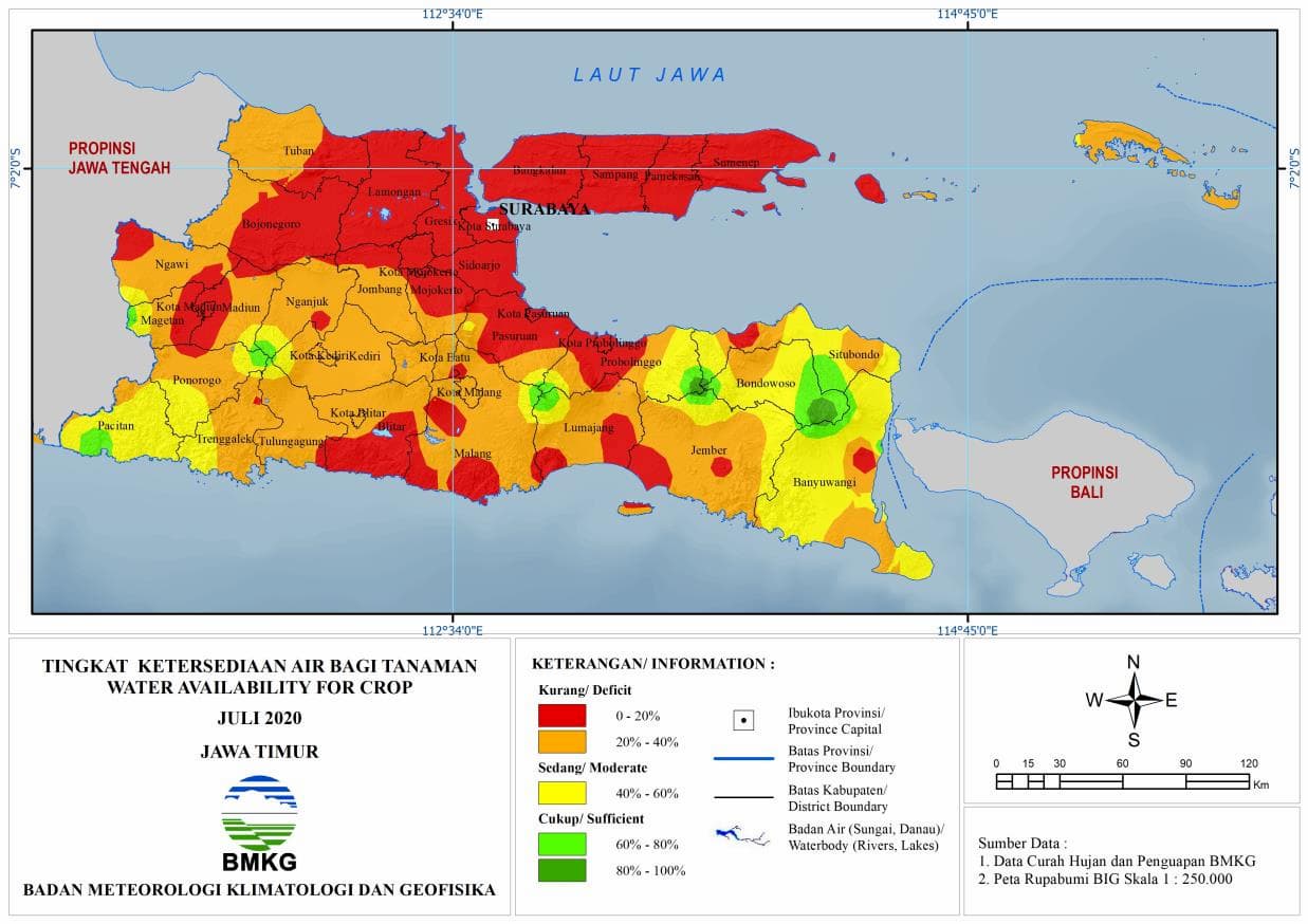 (Analisis - Bulanan) Tingkat Ketersediaan Air Tanah Bagi Tanaman Bulan Juli Tahun 2020 di Provinsi Jawa Timur 