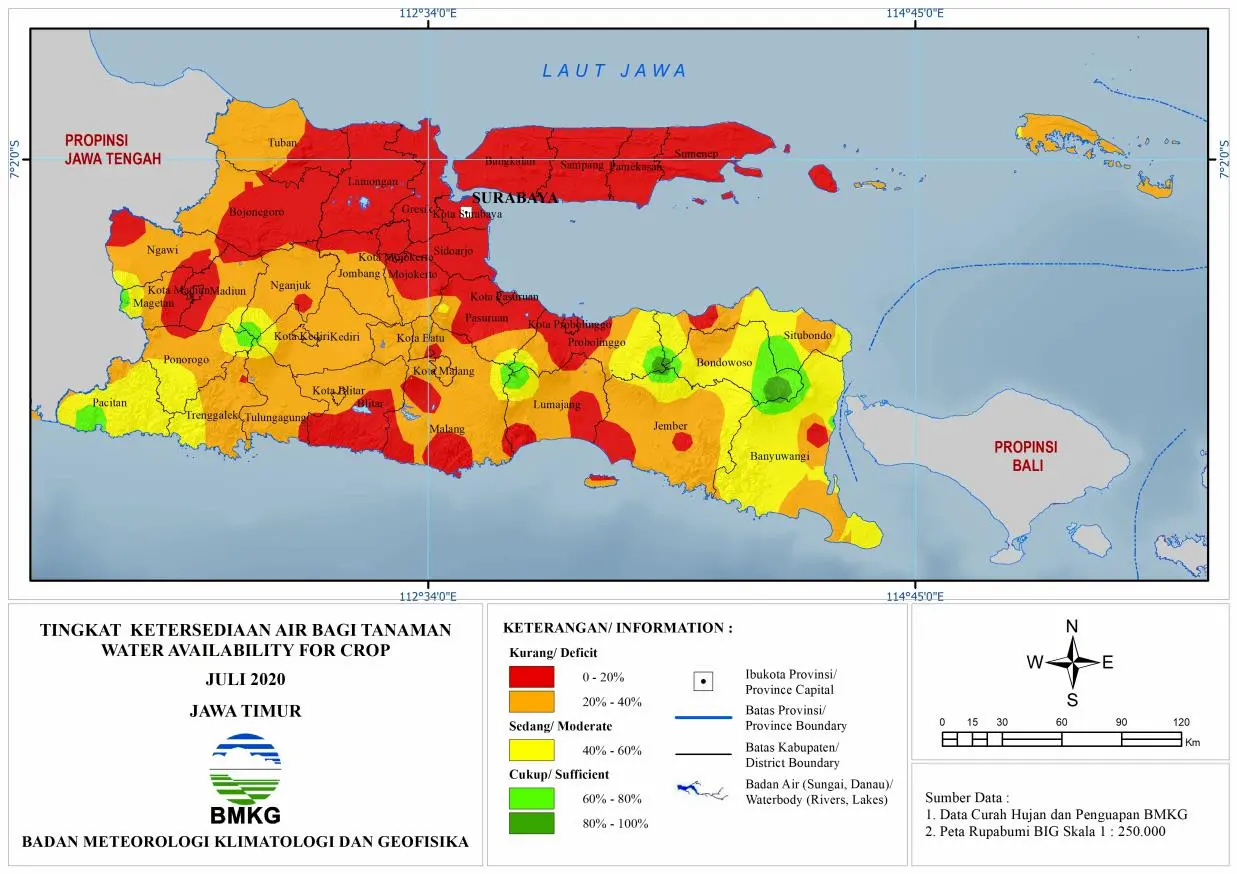 (Analisis - Bulanan) Tingkat Ketersediaan Air Tanah Bagi Tanaman Bulan Juli Tahun 2020 di Provinsi Jawa Timur 