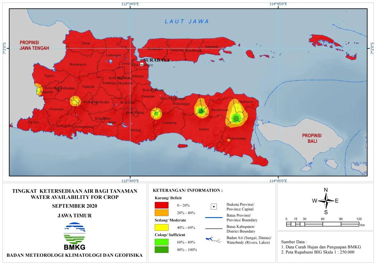 (Analisis - Bulanan) Tingkat Ketersediaan Air Tanah Bagi Tanaman Bulan September Tahun 2020 di Provinsi Jawa Timur 