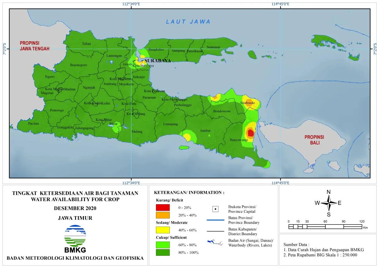 (Analisis - Bulanan) Tingkat Ketersediaan Air Tanah Bagi Tanaman Bulan Desember Tahun 2020 di Provinsi Jawa Timur 