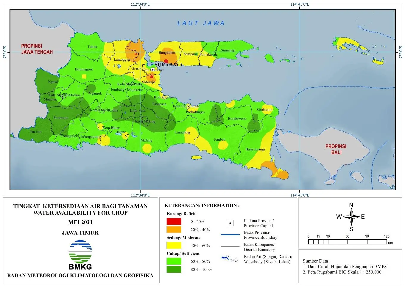 (Analisis - Bulanan) Tingkat Ketersediaan Air Bagi Tanaman Bulan Mei Tahun 2021 di Provinsi Jawa Timur 