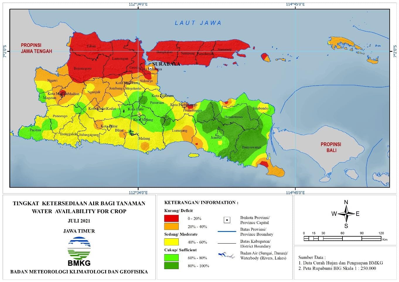 (Analisis - Bulanan) Tingkat Ketersediaan Air Bagi Tanaman Bulan Juli Tahun 2021 di Provinsi Jawa Timur 