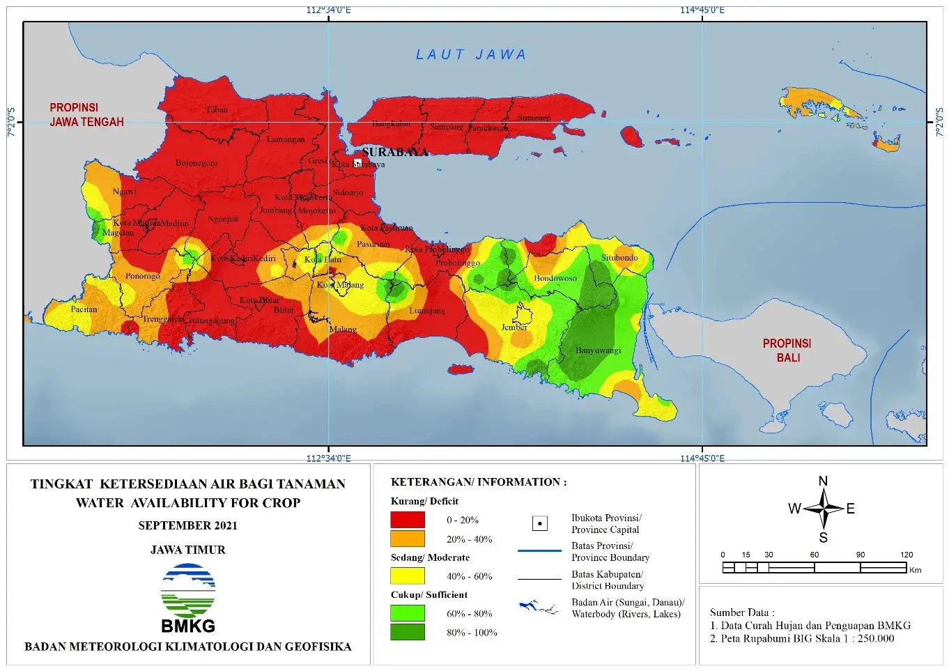 (Analisis - Bulanan) Tingkat Ketersediaan Air Bagi Tanaman Bulan September Tahun 2021 di Provinsi Jawa Timur 