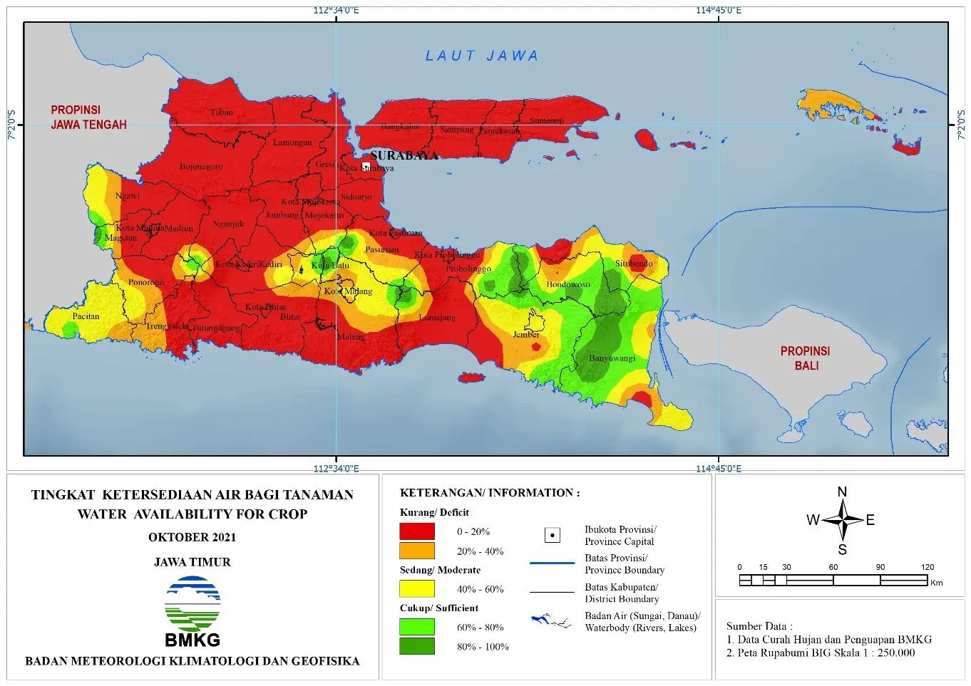 (Analisis - Bulanan) Tingkat Ketersediaan Air Bagi Tanaman Bulan Oktober Tahun 2021 di Provinsi Jawa Timur 