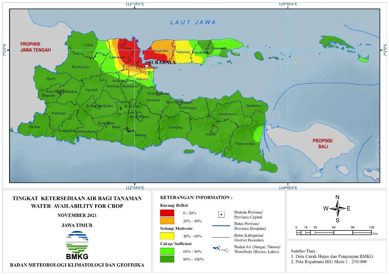 (Analisis - Bulanan) Tingkat Ketersediaan Air Bagi Tanaman Bulan November Tahun 2021 di Provinsi Jawa Timur 