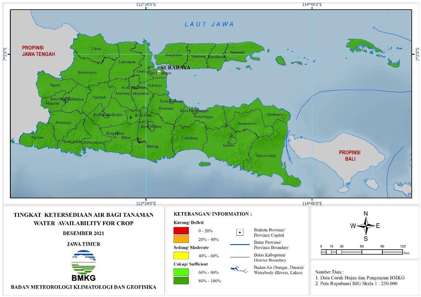 (Analisis - Bulanan) Tingkat Ketersediaan Air Bagi Tanaman Bulan Desember Tahun 2021 di Provinsi Jawa Timur 