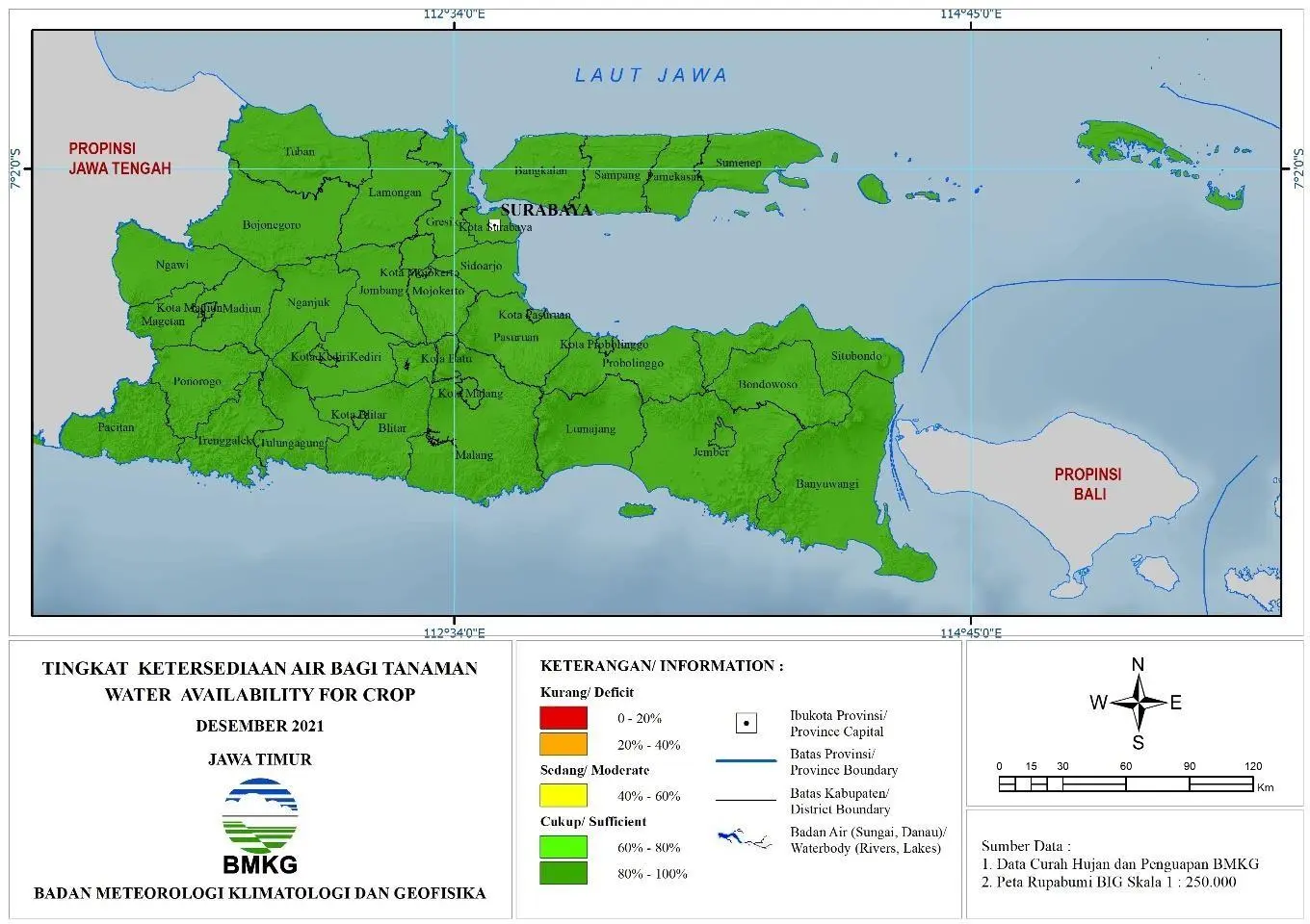 (Analisis - Bulanan) Tingkat Ketersediaan Air Bagi Tanaman Bulan Desember Tahun 2021 di Provinsi Jawa Timur 