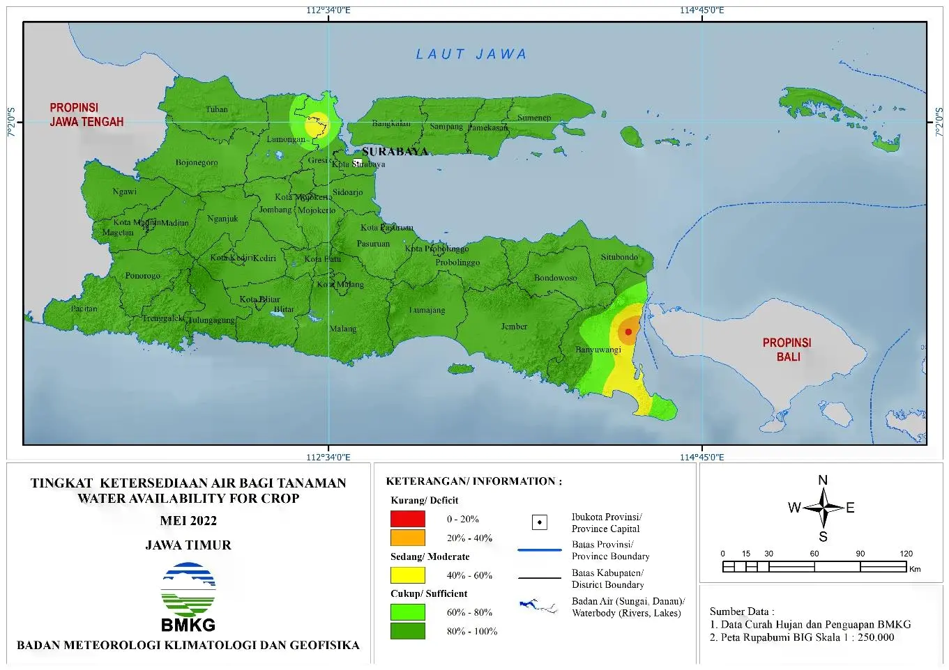 ( Analisis - Bulanan ) Tingkat Ketersediaan Air Bagi Tanaman Bulan Mei Tahun 2022 di Provinsi Jawa Timur 