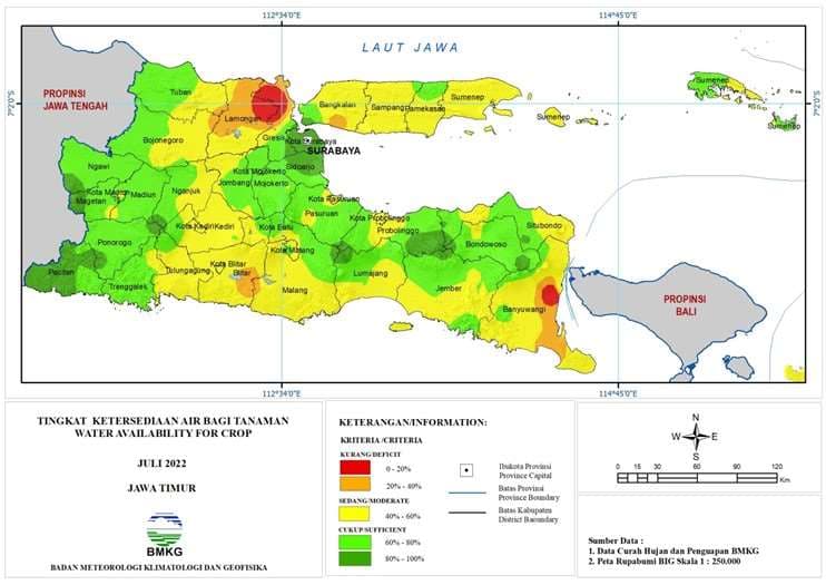 ( Analisis - Bulanan ) Tingkat Ketersediaan Air Bagi Tanaman Bulan Juli Tahun 2022 di Provinsi Jawa Timur 
