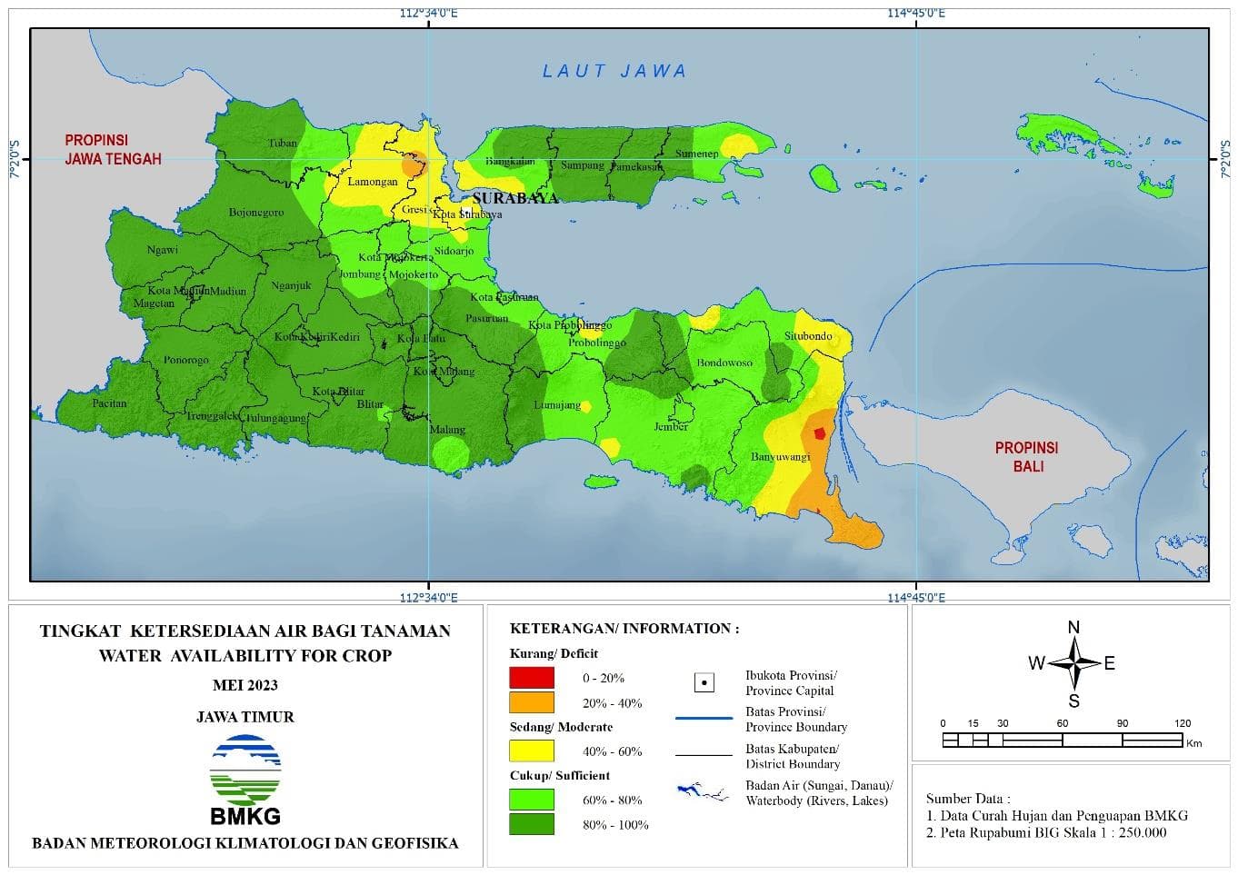 ( Analisis - Bulanan ) Tingkat Ketersediaan Air Bagi Tanaman Bulan Mei Tahun 2023 di Provinsi Jawa Timur 