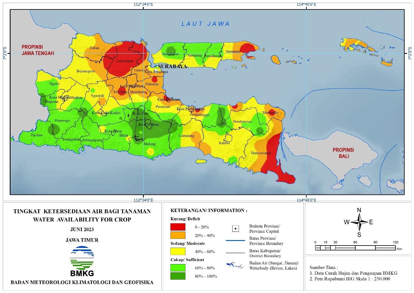 ( Analisis - Bulanan ) Tingkat Ketersediaan Air Bagi Tanaman Bulan Juni Tahun 2023 di Provinsi Jawa Timur 