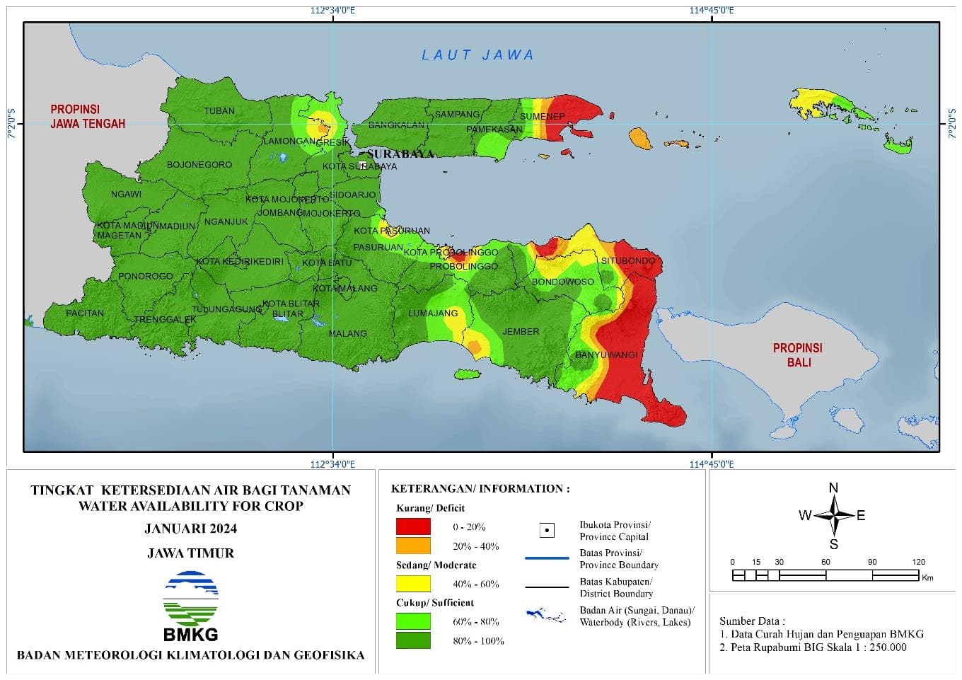 ( Analisis - Bulanan ) Tingkat Ketersediaan Air Bagi Tanaman Bulan Januari Tahun 2024 di Provinsi Jawa Timur 