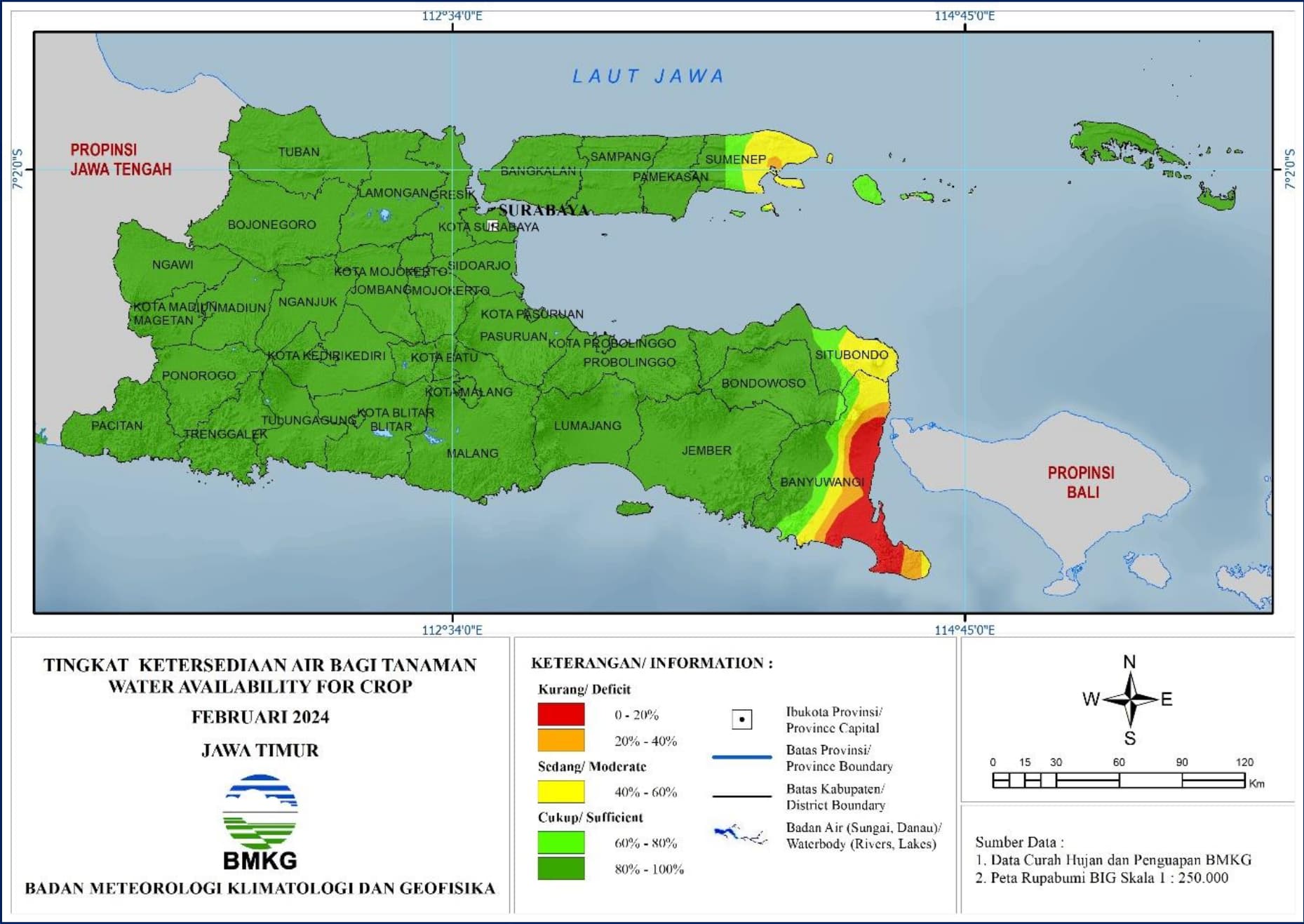 ( Analisis - Bulanan ) Tingkat Ketersediaan Air Bagi Tanaman Bulan Februari Tahun 2024 di Provinsi Jawa Timur 