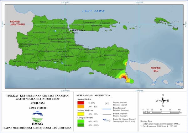 ( Analisis - Bulanan ) Tingkat Ketersediaan Air Bagi Tanaman Bulan April Tahun 2024 di Provinsi Jawa Timur 