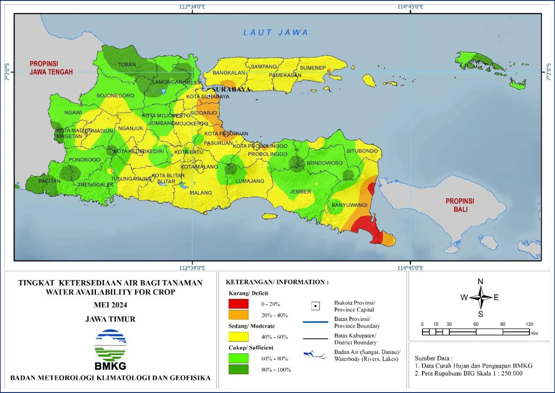 ( Analisis - Bulanan ) Tingkat Ketersediaan Air Bagi Tanaman Bulan Mei Tahun 2024 di Provinsi Jawa Timur 