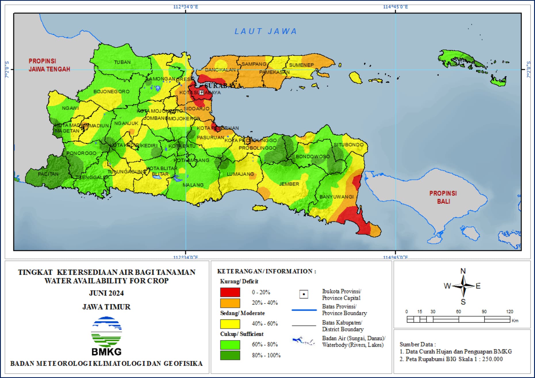 ( Analisis - Bulanan ) Tingkat Ketersediaan Air Bagi Tanaman Bulan Juni Tahun 2024 di Provinsi Jawa Timur 