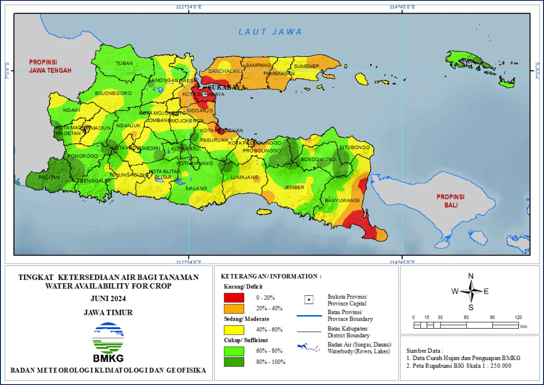 ( Analisis - Bulanan ) Tingkat Ketersediaan Air Bagi Tanaman Bulan Juni Tahun 2024 di Provinsi Jawa Timur 