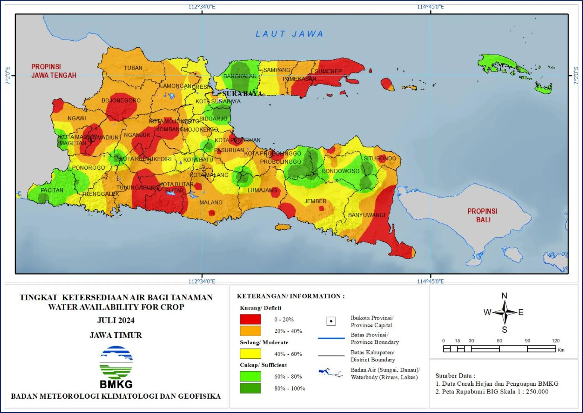 ( Analisis - Bulanan ) Tingkat Ketersediaan Air Bagi Tanaman Bulan Juli Tahun 2024 di Provinsi Jawa Timur 