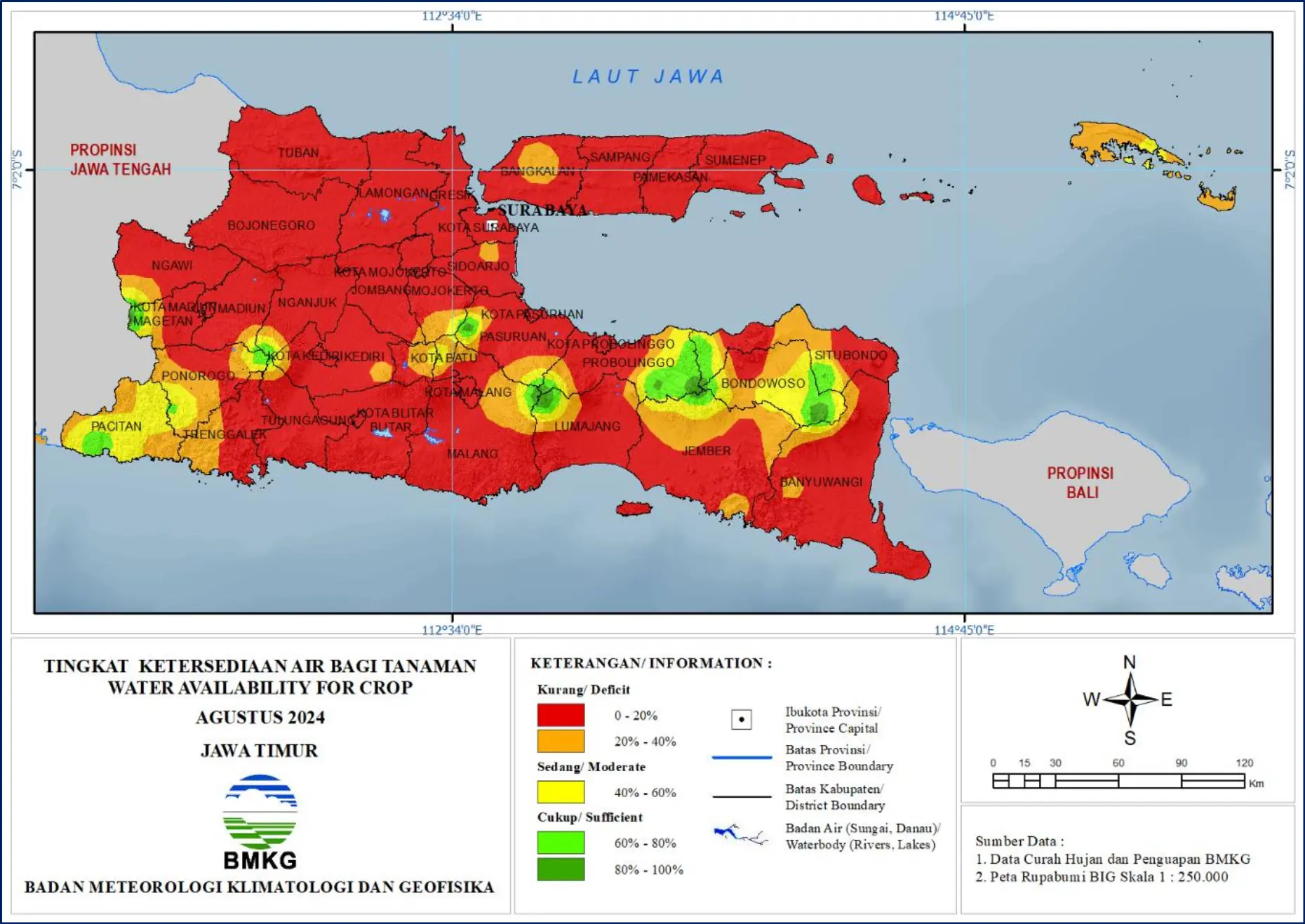 ( Analisis - Bulanan ) Tingkat Ketersediaan Air Bagi Tanaman Bulan Agustus Tahun 2024 di Provinsi Jawa Timur 