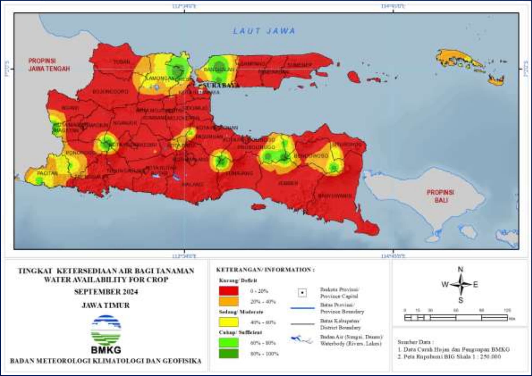 ( Analisis - Bulanan ) Tingkat Ketersediaan Air Bagi Tanaman Bulan September Tahun 2024 di Provinsi Jawa Timur 