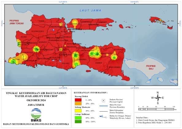 ( Analisis - Bulanan ) Tingkat Ketersediaan Air Bagi Tanaman Bulan Oktober Tahun 2024 di Provinsi Jawa Timur 