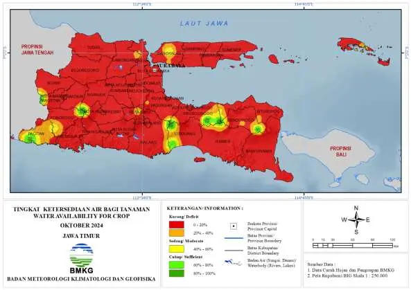 ( Analisis - Bulanan ) Tingkat Ketersediaan Air Bagi Tanaman Bulan Oktober Tahun 2024 di Provinsi Jawa Timur 