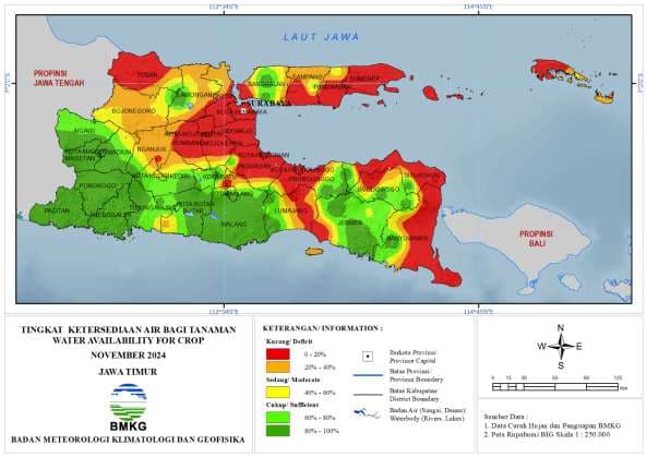 ( Analisis - Bulanan ) Tingkat Ketersediaan Air Bagi Tanaman Bulan November Tahun 2024 di Provinsi Jawa Timur 