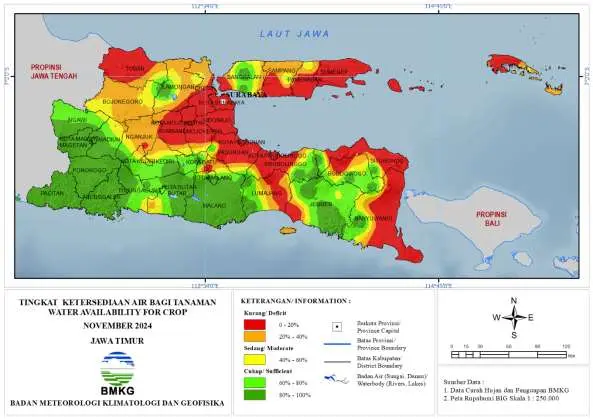 ( Analisis - Bulanan ) Tingkat Ketersediaan Air Bagi Tanaman Bulan November Tahun 2024 di Provinsi Jawa Timur 