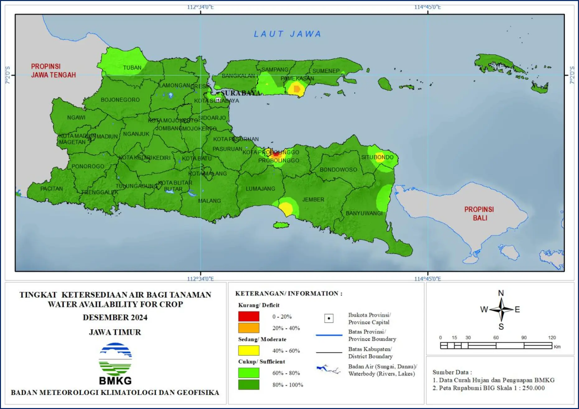 ( Analisis - Bulanan ) Tingkat Ketersediaan Air Bagi Tanaman Bulan Desember Tahun 2024 di Provinsi Jawa Timur 
