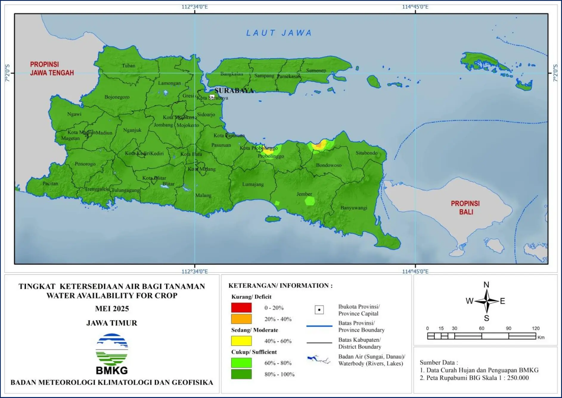( Analisis - Bulanan ) Tingkat Ketersediaan Air Bagi Tanaman Bulan Mei Tahun 2025 di Provinsi Jawa Timur 