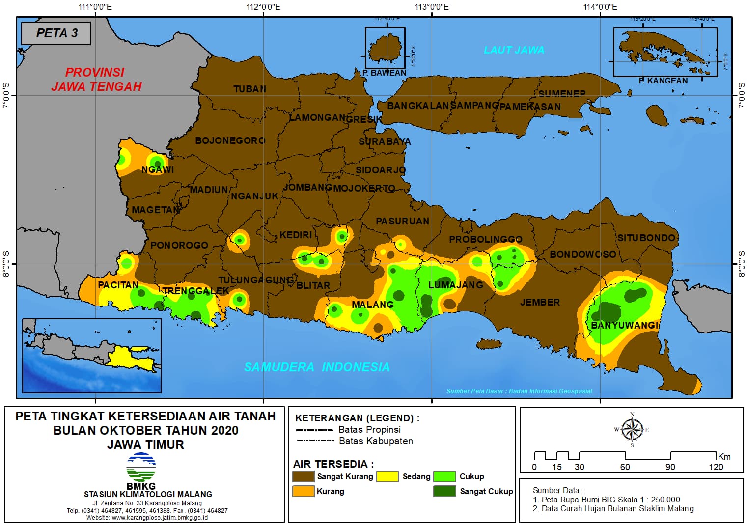 (Analisis - Bulanan) Tingkat Ketersediaan Air Tanah Bulan Oktober Tahun 2020 di Provinsi Jawa Timur