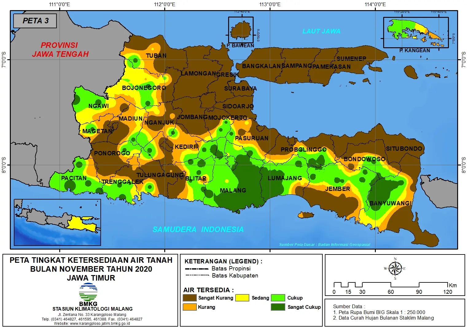 (Analisis - Bulanan) Tingkat Ketersediaan Air Tanah Bulan November Tahun 2020 di Provinsi Jawa Timur