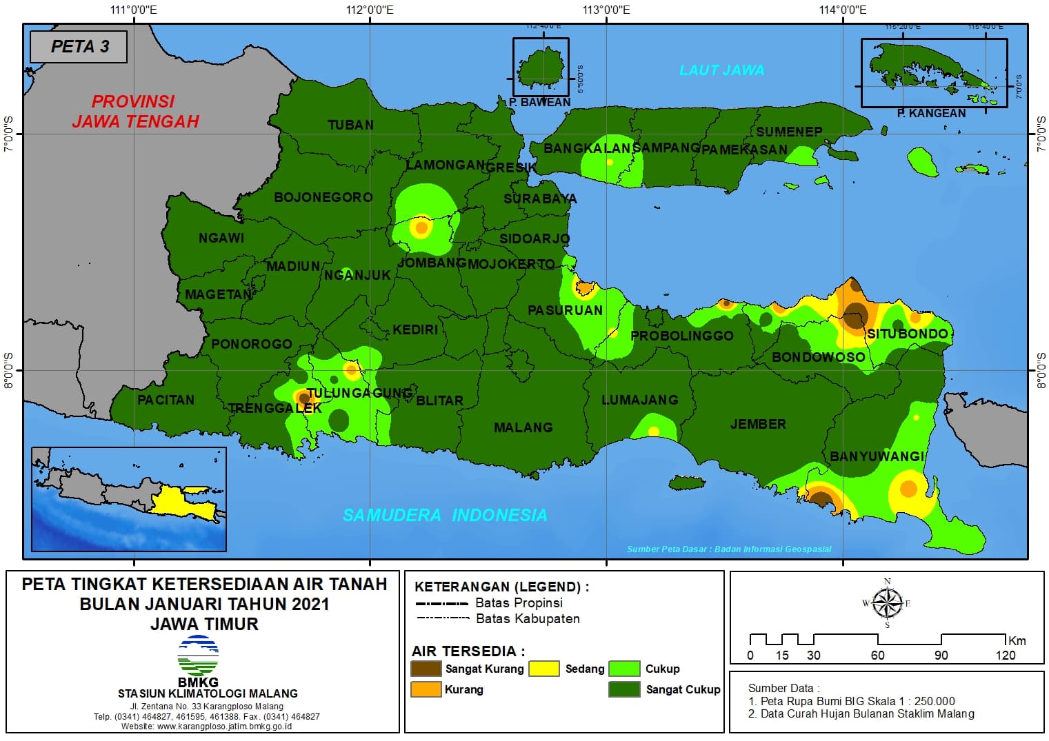 (Analisis - Bulanan) Tingkat Ketersediaan Air Tanah Bulan Januari Tahun 2021 di Provinsi Jawa Timur