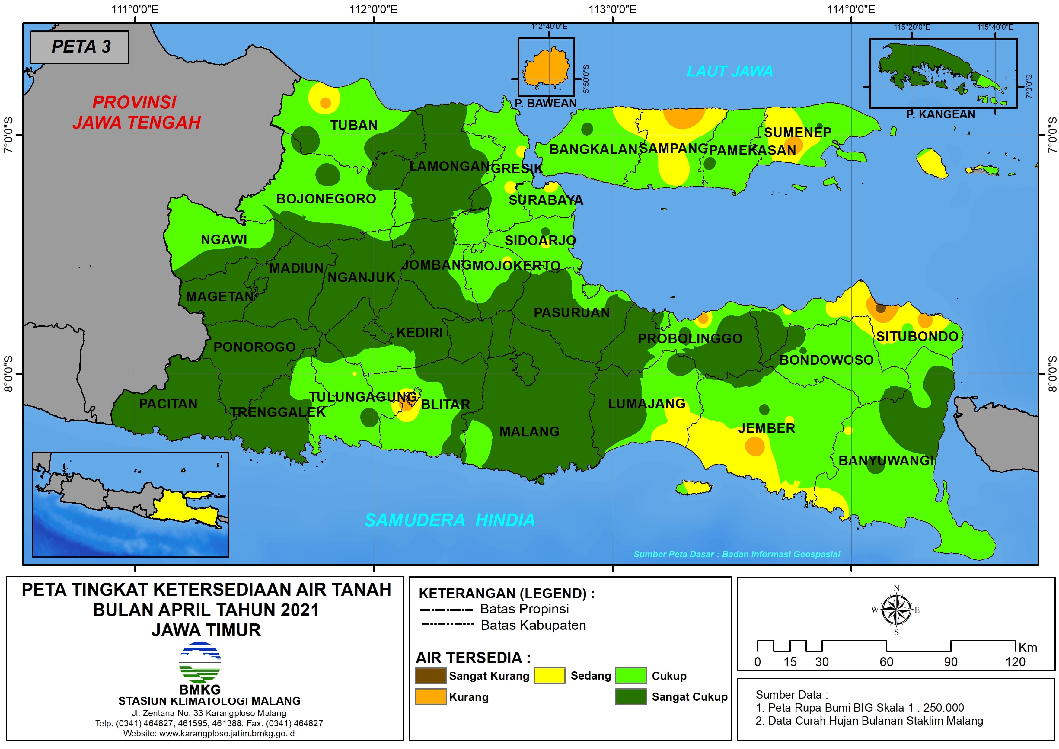 (Analisis - Bulanan) Tingkat Ketersediaan Air Tanah Bulan April Tahun 2021 di Provinsi Jawa Timur
