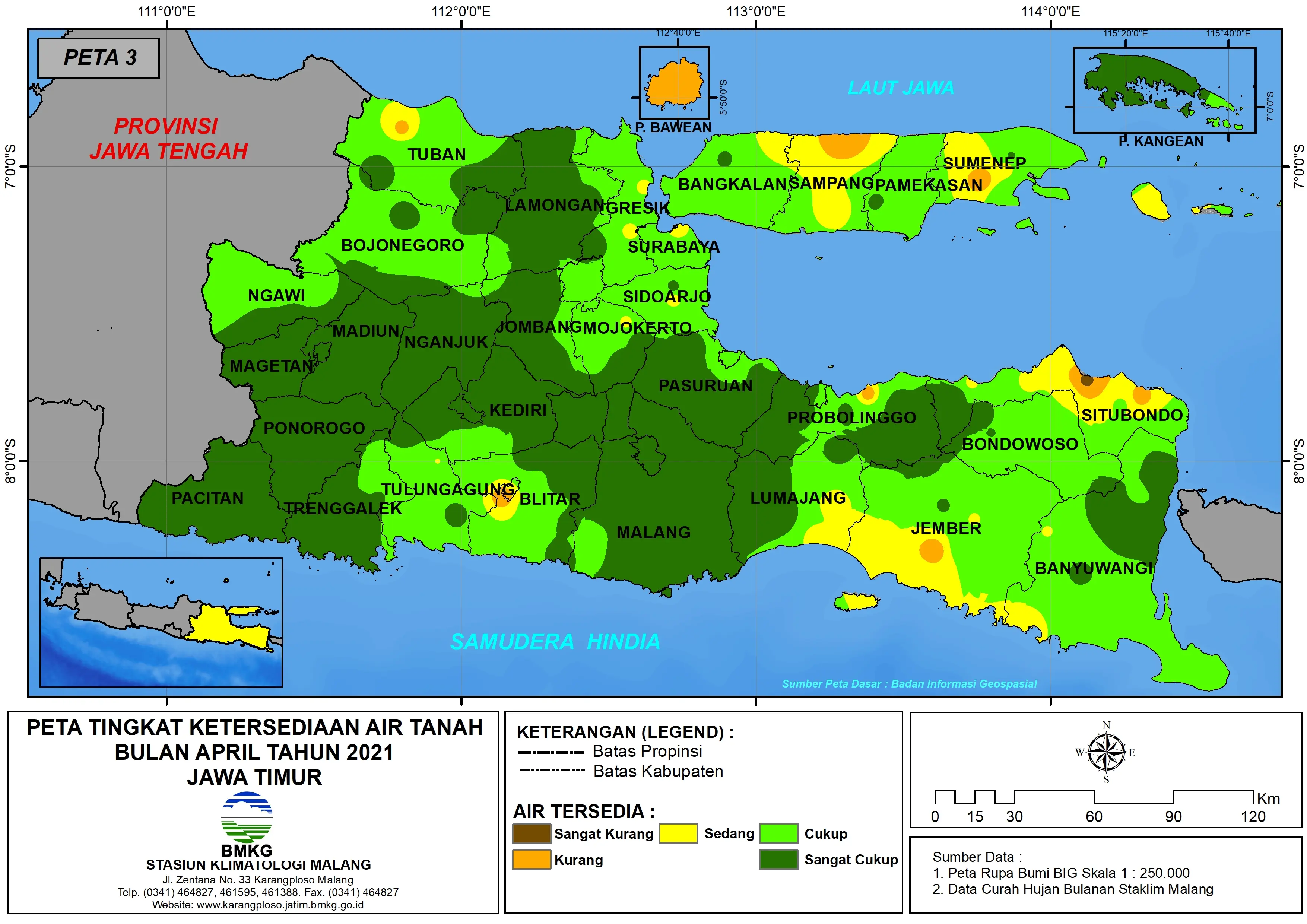 (Analisis - Bulanan) Tingkat Ketersediaan Air Tanah Bulan April Tahun 2021 di Provinsi Jawa Timur