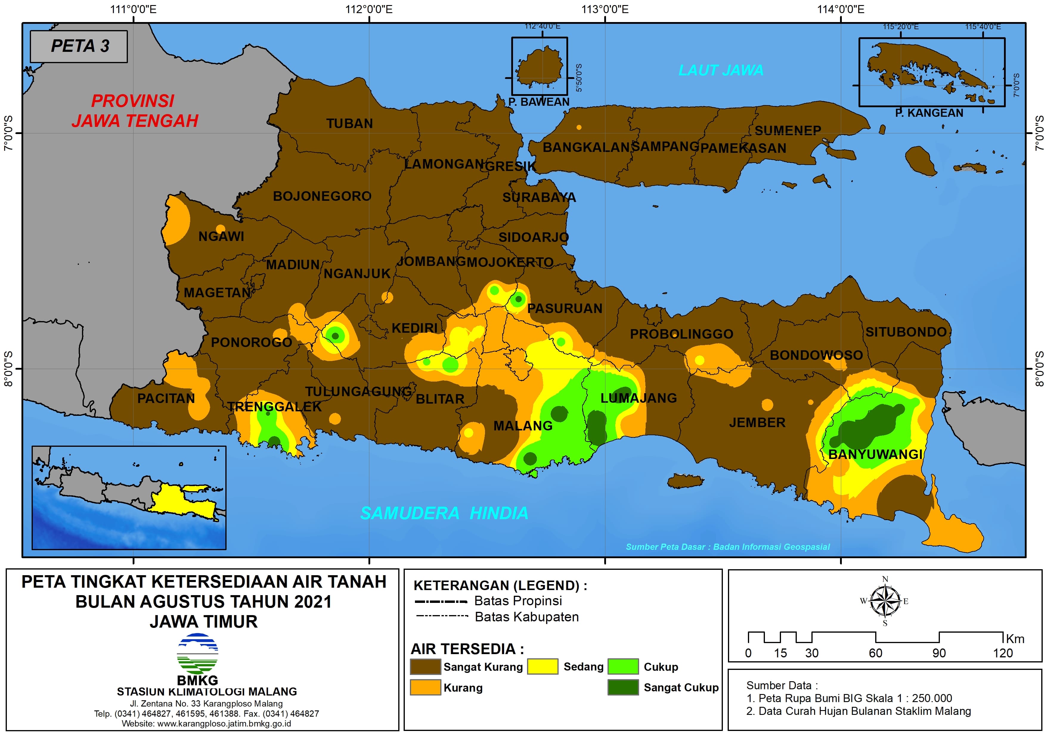 (Analisis - Bulanan) Tingkat Ketersediaan Air Tanah Bulan Agustus Tahun 2021 di Provinsi Jawa Timur