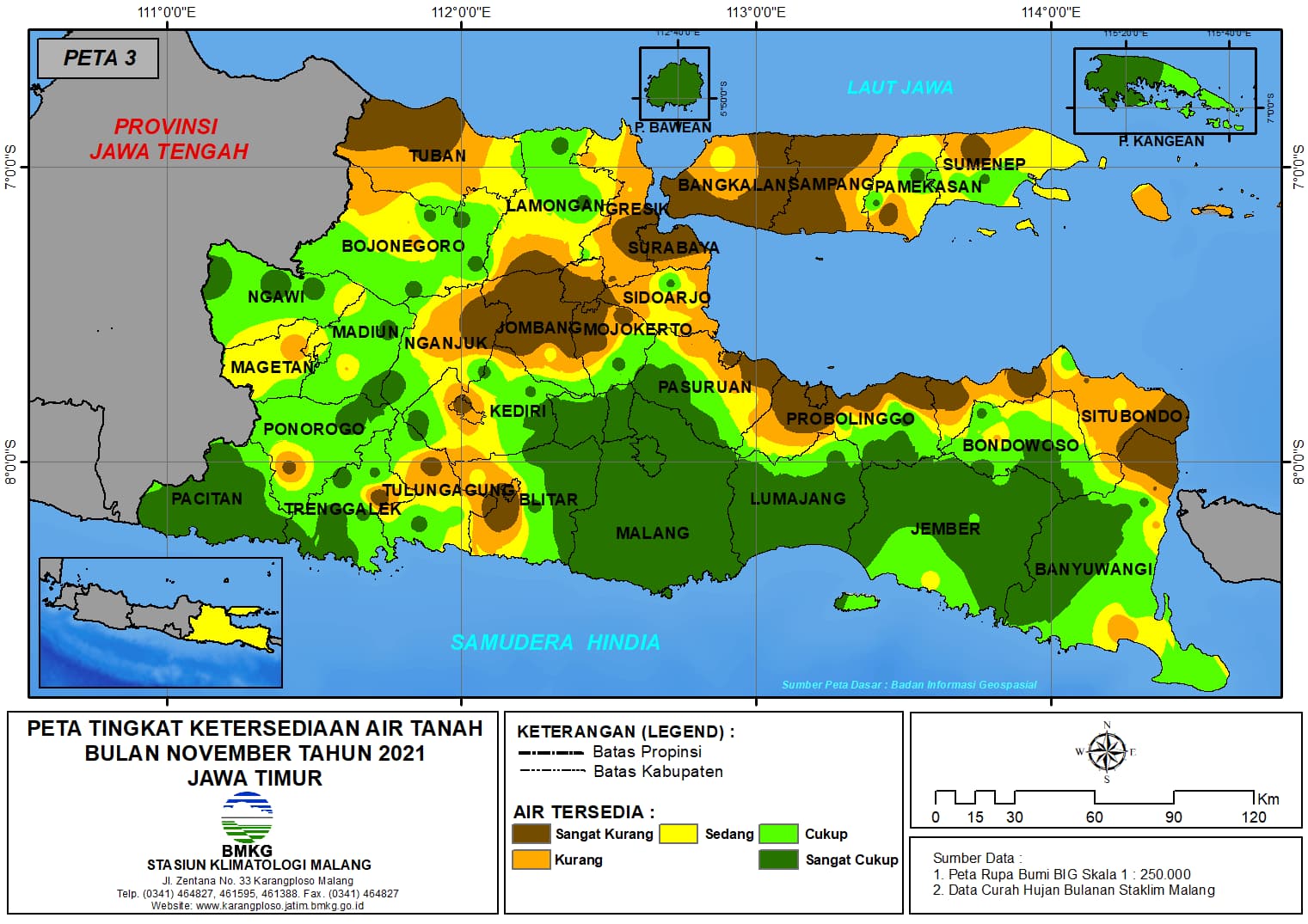 (Analisis - Bulanan) Tingkat Ketersediaan Air Tanah Bulan November Tahun 2021 di Provinsi Jawa Timur