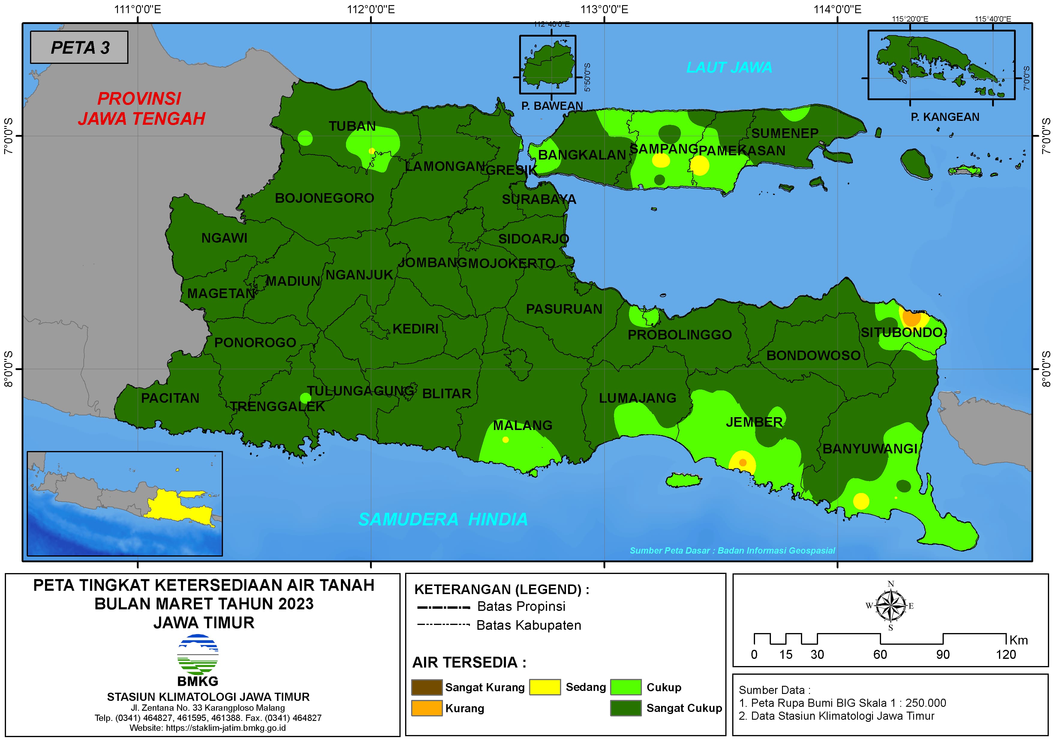 ( Analisis - Bulanan ) Tingkat Ketersediaan Air Tanah Bulan Maret Tahun 2023 di Provinsi Jawa Timur