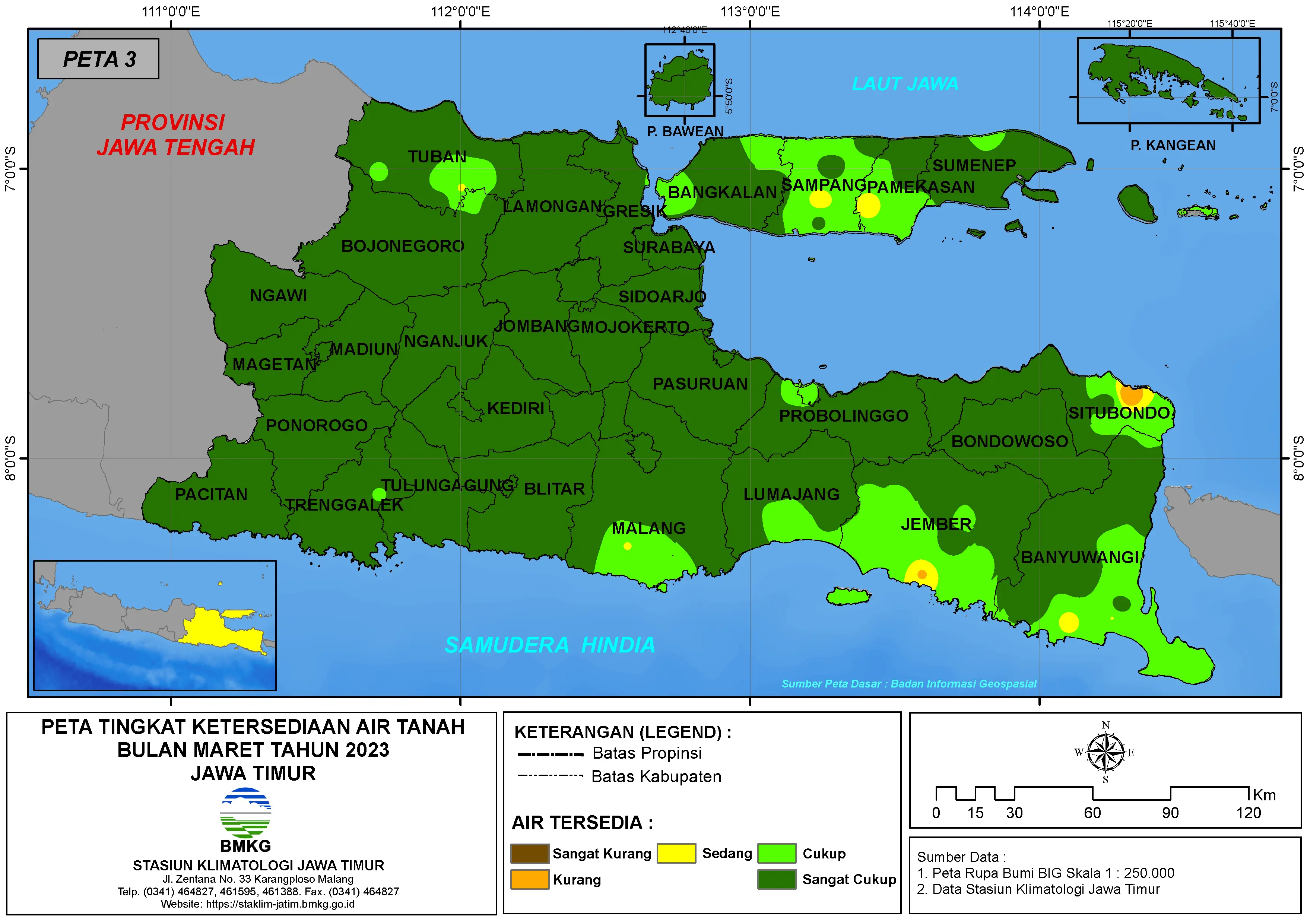 ( Analisis - Bulanan ) Tingkat Ketersediaan Air Tanah Bulan Maret Tahun 2023 di Provinsi Jawa Timur