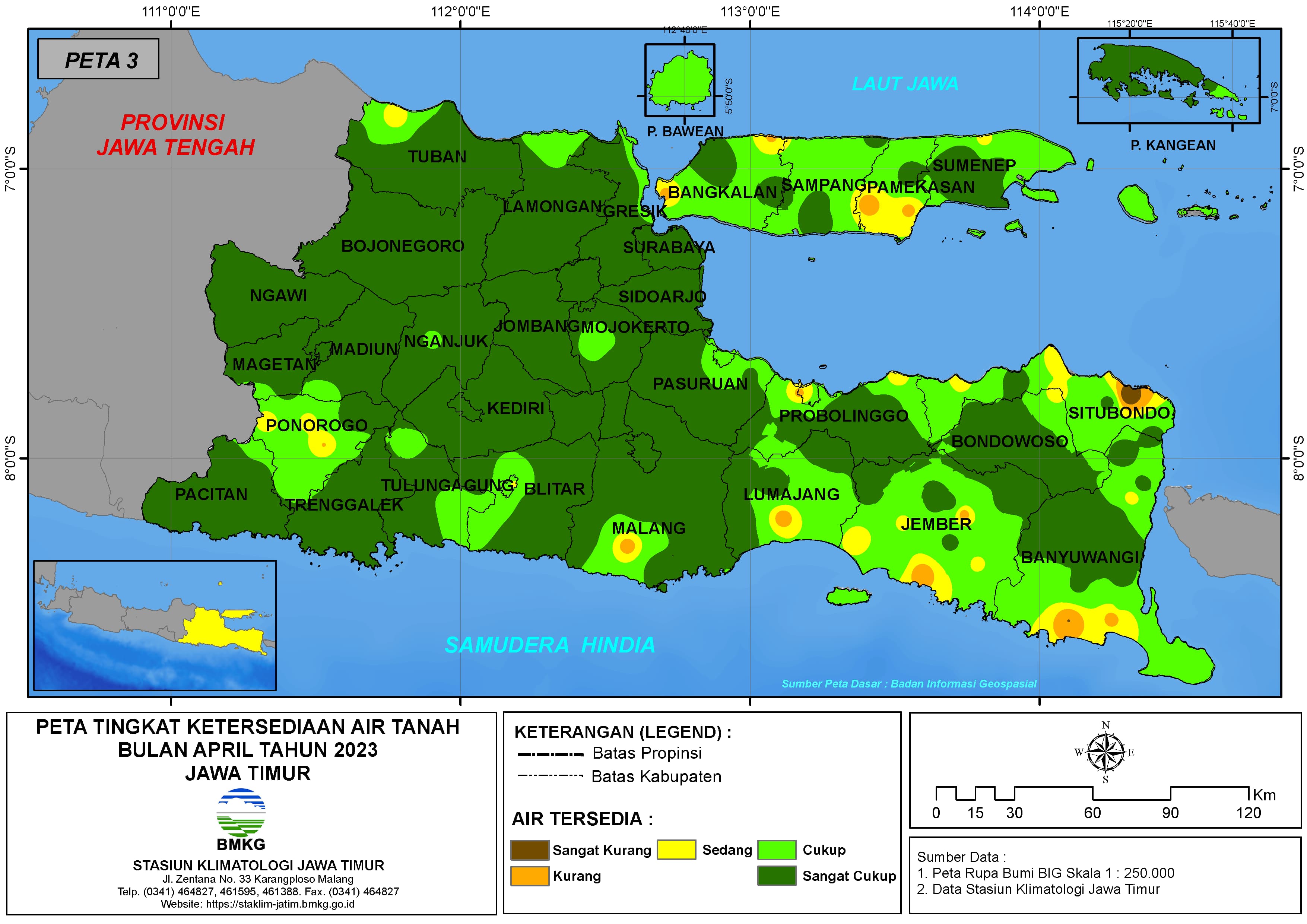 ( Analisis - Bulanan ) Tingkat Ketersediaan Air Tanah Bulan April Tahun 2023 di Provinsi Jawa Timur