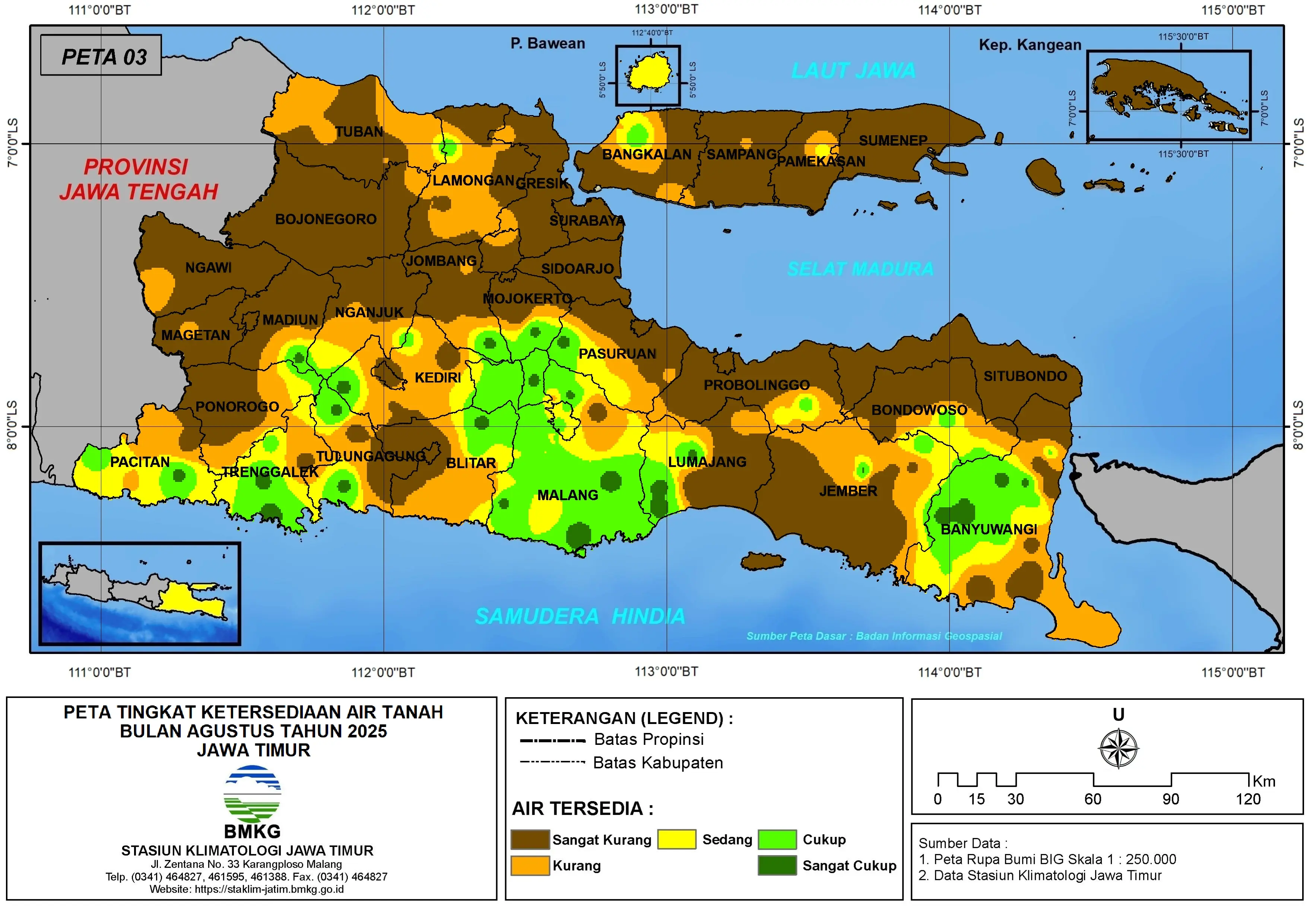 ( Analisis - Bulanan ) Tingkat Ketersediaan Air Tanah Bulan Agustus Tahun 2025 di Provinsi Jawa Timur