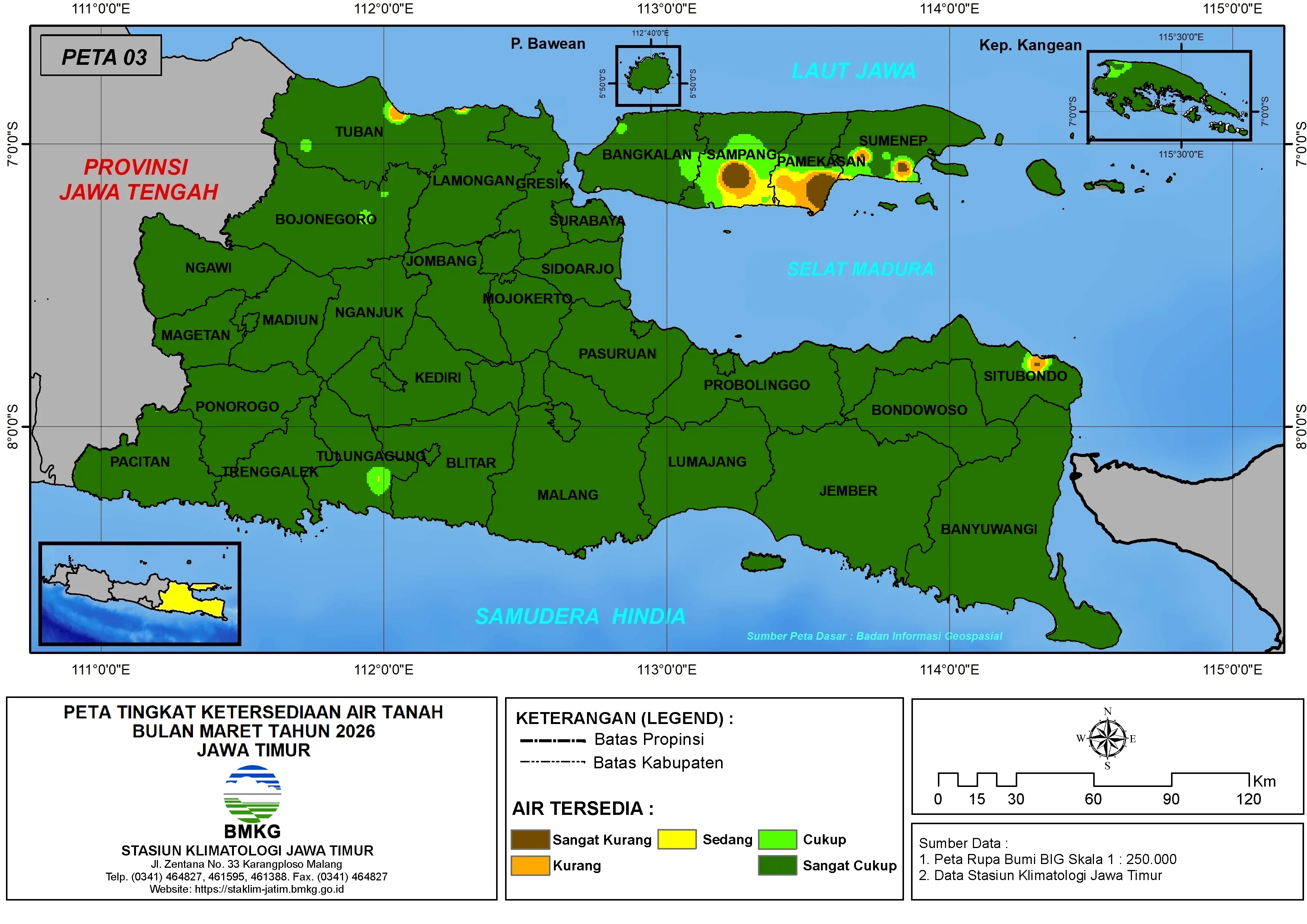 ( Analisis - Bulanan ) Tingkat Ketersediaan Air Tanah Bulan Maret Tahun 2026 di Provinsi Jawa Timur